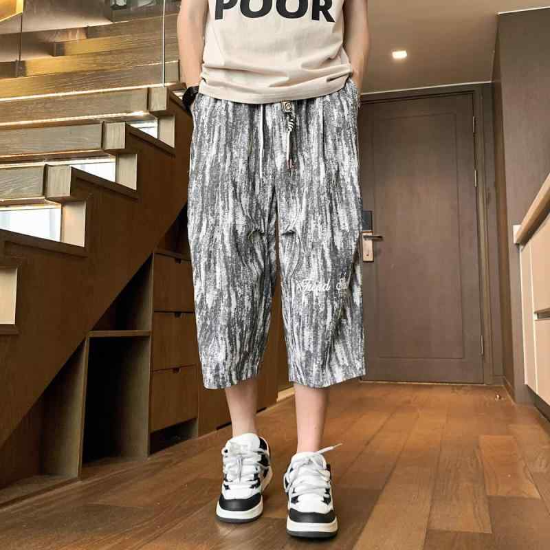 七分丈パンツ メンズ 中国風 ゆったり 大きいサイズ ワイド ハーフパンツ タイダイ染め ポリエステル 黒 グレー カーキ カジュアル 普段使い 体型カバー 春夏