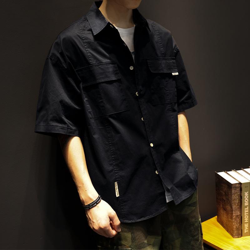 シャツ メンズ 春夏 半袖 ゆったり オーバーサイズ ビッグシルエット 綿 コットン ワークシャツ カジュアル 無地 薄手 レトロ レギュラーカラー 着回し 羽織り 普段使い イージーケア