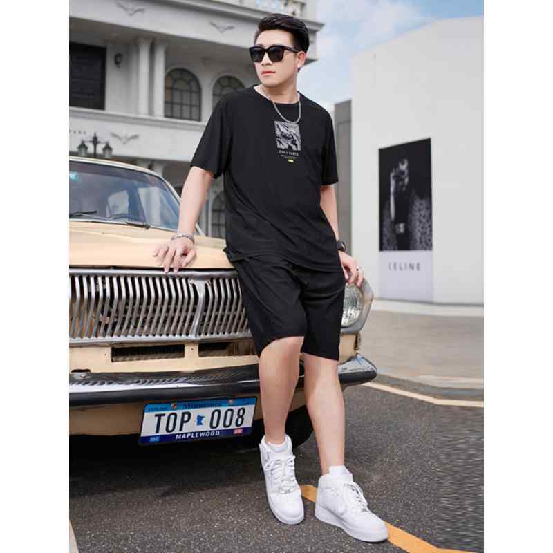 セットアップ メンズ 春夏 ビッグサイズ 大きいサイズ 上下セット 半袖 Tシャツ ショートパンツ 接触冷感 速乾 ポリエステル ゆったり カジュアル スポーツ 普段使い ルームウェア 黒