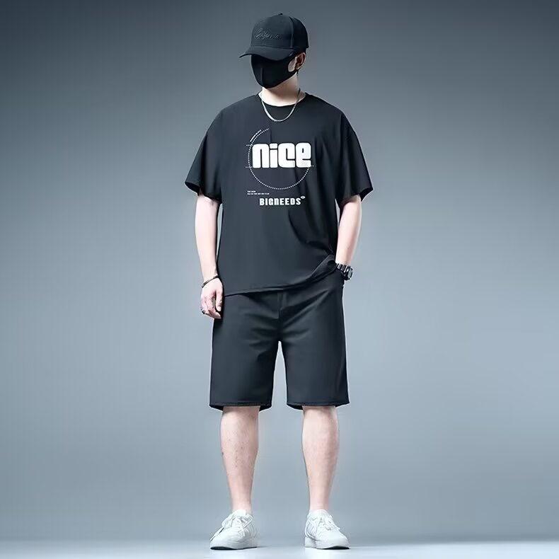 メンズ スポーツウェア 半袖Tシャツ ショートパンツ 上下セット 春夏 接触冷感 速乾 大きいサイズ ゆったり 体型カバー カジュアル 運動 普段使い ブラック