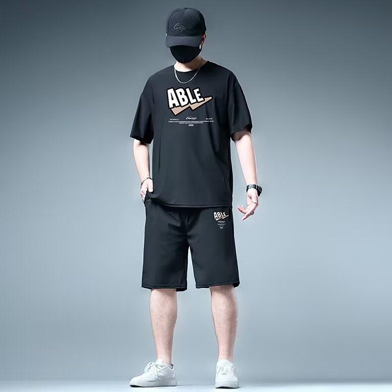 セットアップ メンズ 大きいサイズ ビッグサイズ 速乾 半袖Tシャツ ショートパンツ 上下セット ゆったり ルーズフィット 薄手 ナイロン混紡 黒 スポーツ 運動 カジュアル 通気性 夏