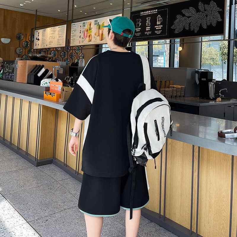スポーツウェア メンズ ビッグサイズ 夏 ゆったり 接触冷感 薄手 ポリエステル 半袖Tシャツ ショートパンツ 2点セット 切り替え バスケットボールウェア カジュアル 普段使い