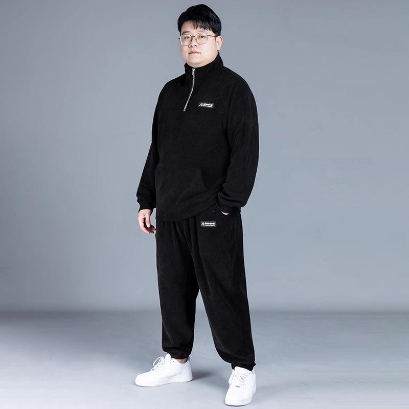 セットアップ メンズ 春秋 スウェット トレーナー ジョガーパンツ 大きいサイズ ビッグサイズ ゆったり ルーズフィット カジュアル スポーツ 普段使い 部屋着 黒 ブラック ポリエステル混紡 2点セット
