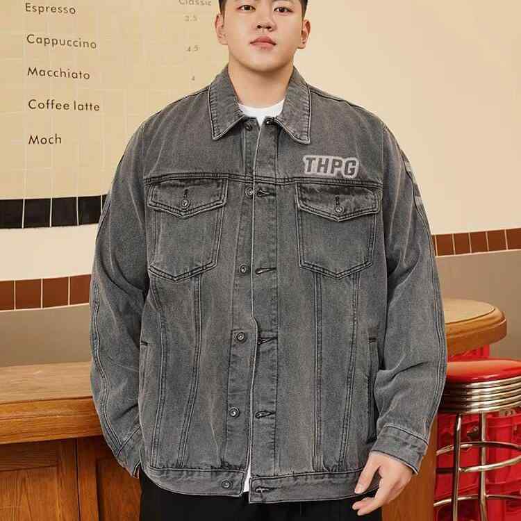 ジャケット メンズ 大きいサイズ 男性用 デニム Gジャン ウォッシュ加工 ヴィンテージ風風 ゆったり ビッグシルエット カジュアル ファッション 着回し 春秋 コットン スモークグレー 多ポケット 襟付き