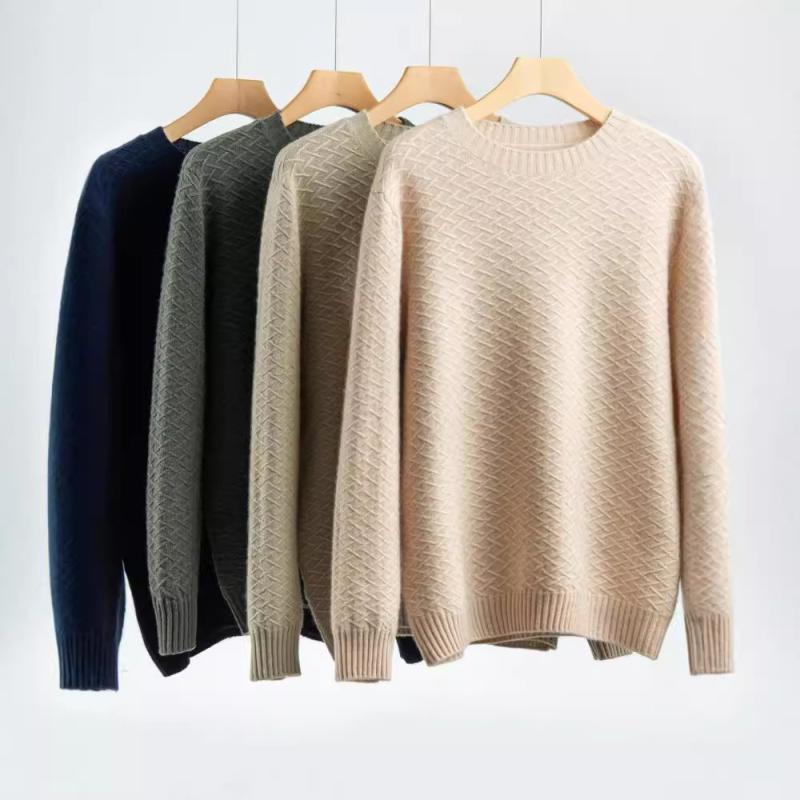 ニット メンズ 男性用 厚手 カシミヤブレンド ウール混 秋冬 クルーネック 丸首 長袖 プルオーバー セーター ゆったり オーバーサイズ ビッグシルエット 大きいサイズ ビジネス カジュアル 通勤 オフィス 普段使い デイリー 保温 防寒 無地｜おうち健康生活