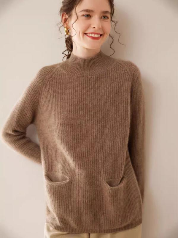 ニット レディース 秋冬 カシミヤ混 プルオーバー ハイネック シンプル 無地 ゆったり 長袖 ラグランスリーブ 超厚手 ポケット ベーシック カジュアル 保温 上品｜おうち健康生活 11,240円