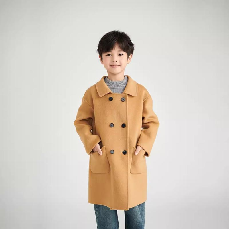 コート キッズ 男の子 女の子 ベビー ジュニア ウール メルトン ダブルフェイス 厚手 テーラードカラー ダブルボタン 長袖 ミドル丈 無地 秋冬 韓国｜おうち健康生活
