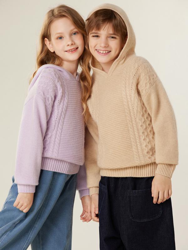ニット キッズ 女の子 ウール フード付き プルオーバー 厚手 カジュアル おしゃれ 着回し 親子リンク 秋冬 トップス