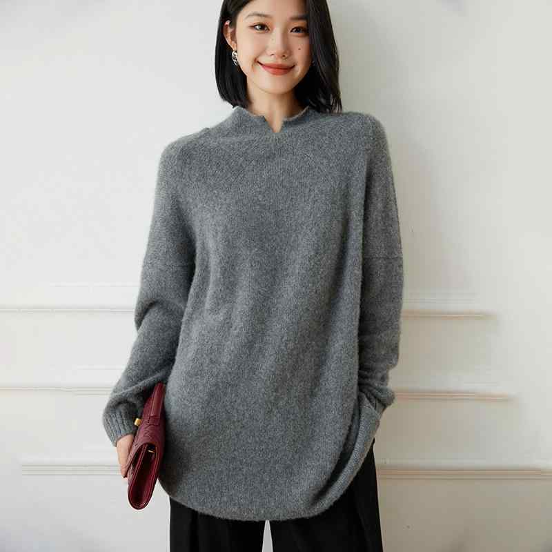 ニット セーター レディース 女性用 プルオーバー 純 ゆったり ルーズ リラックス ハイネック ミドル丈 普段使い 厚手 秋冬|おうち健康生活