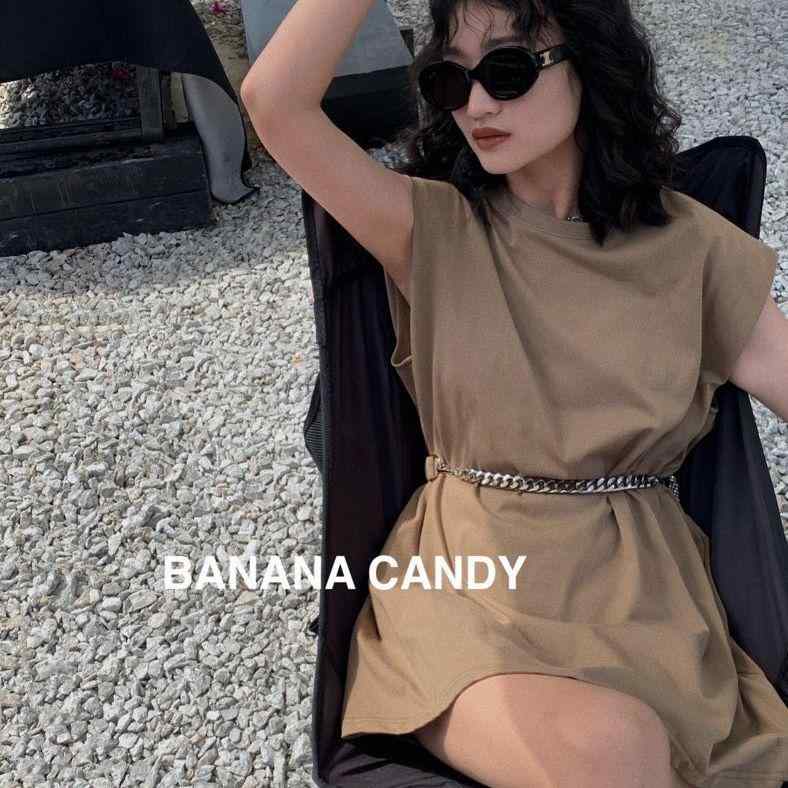 Tシャツ レディース スタイリッシュ メタルチェーン飾り ゆったり オーバーサイズ 肩パッド入り ノースリーブ コットン 綿素材 ラウンドネック プリント柄 カジュアル 普段使い 春夏 ブラック カーキ ホワイト