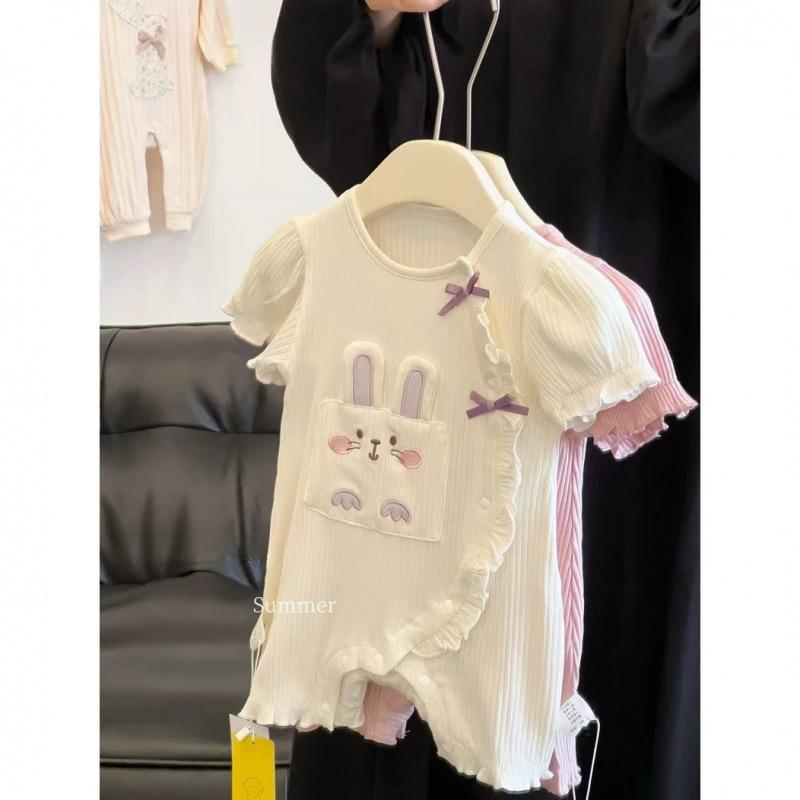 ロンパース ベビー 女の子 女児 夏 サマー 半袖 かわいい キュート おしゃれ キャラクター 薄手 涼しい 接触冷感 綿 コットン お出かけ 普段使い カバーオール