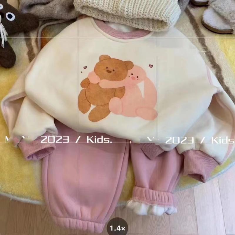 セットアップ ガールズ ベビー 女の子 幼児 スウェット 裏起毛 厚手 あったか トレーナー パンツ 上下2点セット 綿 コットン 韓国 おしゃれ かわいい キャラクター プリント 冬 普段着 通学 部屋着 カジュアル