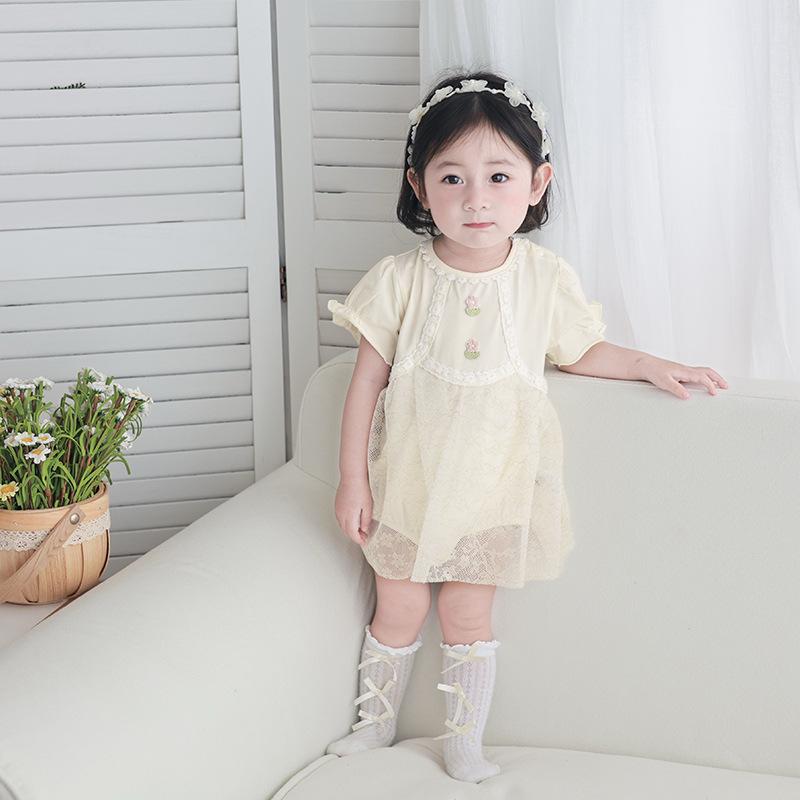 ベビー ロンパース 女の子用 カバーオール 新生児 乳幼児 半袖 春夏 100日祝い 誕生日 ドレス ワンピース お宮参り お出かけ 綿 コットン 薄手 プリンセス かわいい フリル アイボリー ベージュ