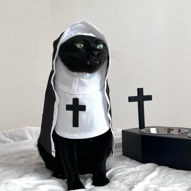 ペットコスプレ 中小型犬 猫用 シスター服 春夏 薄手 かわいい おもしろ ユニーク 変身 衣装 撮影 イベント 仮装 SNS映え 人気 ポリエステル素材