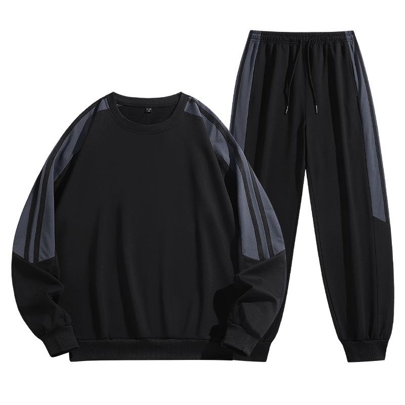 セットアップ メンズ Tシャツ 長袖 ロングパンツ サイドライン クルーネック カジュアル 上下セット 春秋 スポーツウェア 普段使い 部屋着 ポリエステル ブラック ベージュ