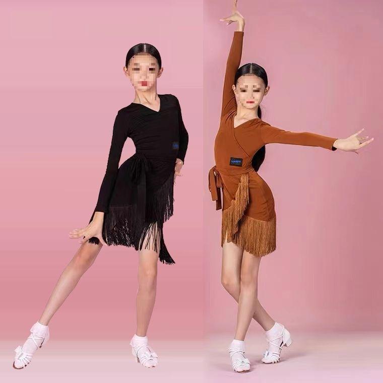 ダンスウェア 女の子 ラテンダンス 社交ダンス 衣装 練習着 レッスン着 フリンジ フレアスカート 春夏 競技 発表会 動きやすい