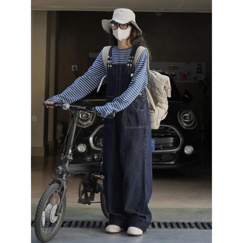 厚地の外套櫂 レディース 春夏  レトロ ジーンズ 綿織物 広々としたズボン下 ゆったり 体型覆いかぶせる 脚長成り行き アジャスター付き添い人 ご機嫌酉の方角 細工物心地好い 普段使い走り うす暗い青み 上っ張り
