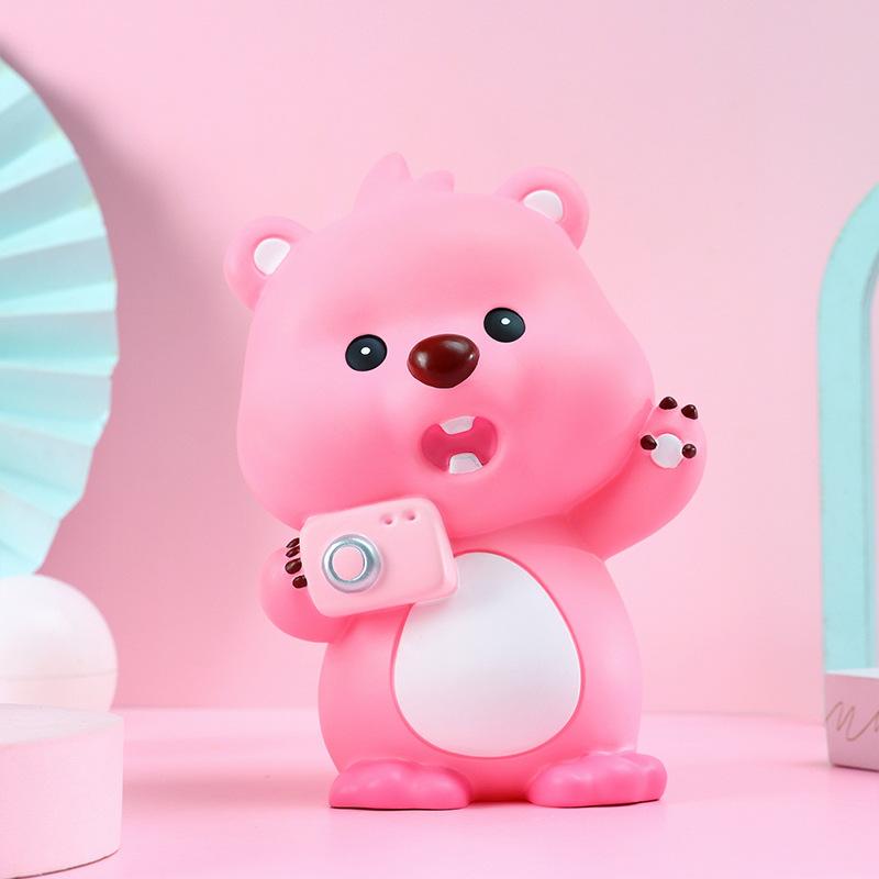 貯金箱 ピンクのたぬき 樹脂製 大容量 耐久性 かわいい 誕生日 プレゼント 友達 ギフト インテリア 飾り オブジェ 子供 キッズ お祝い