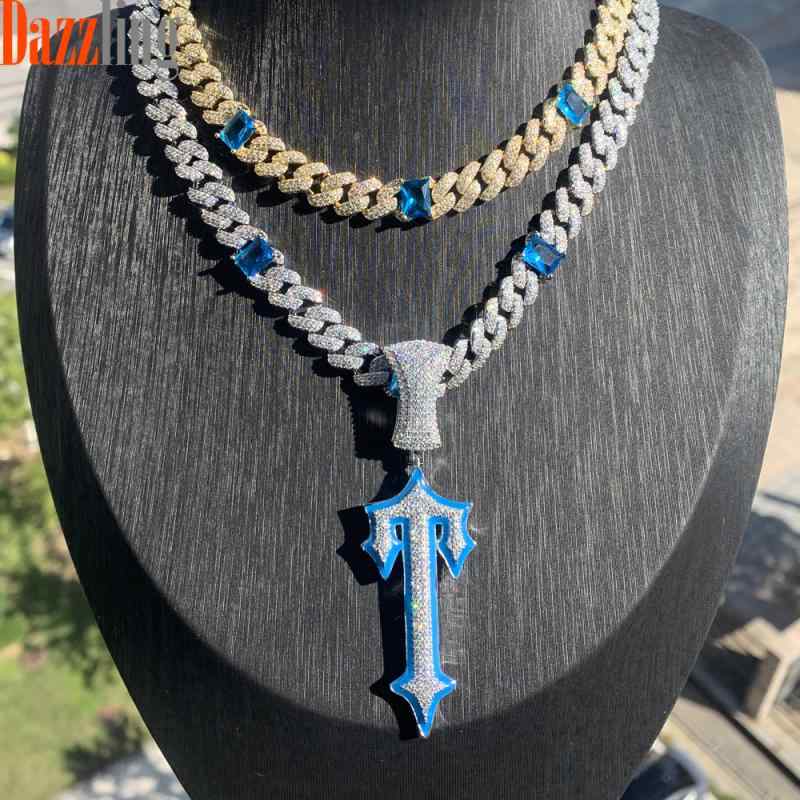 メンズ ネックレス HIPHOP ファッション 男性用 クロス ジルコニア ペンダントトップ スクエア テニスチェーン 輝く チェーンセット