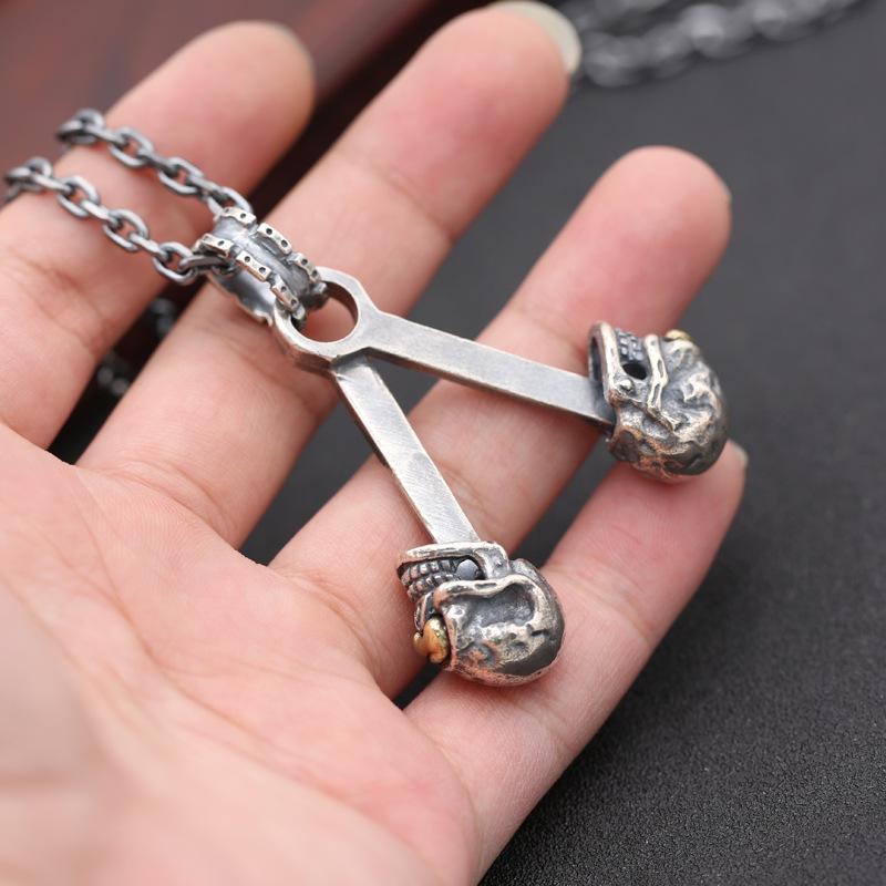 ペンダント メンズ ネックレスヘッド 独眼スカル キーモチーフ シルバー925 スターリングシルバー レトロ ヴィンテージ風 タイシルバー いぶし加工 アクセサリー カジュアル ファッション