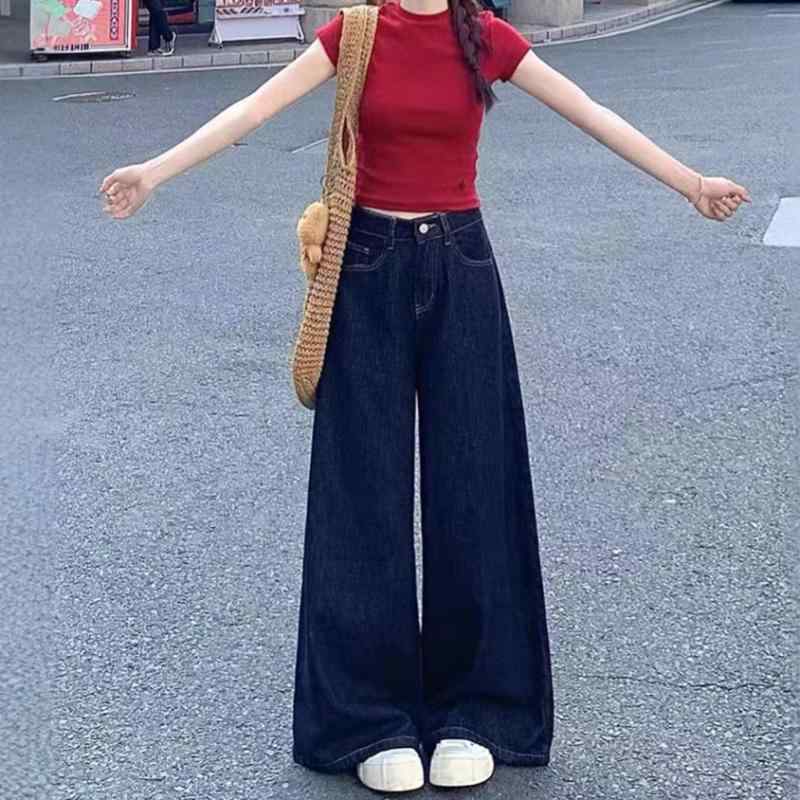デニムパンツ レディース 大きいサイズ 春夏 レトロ アメカジ ハイウエスト ゆったり 細見え ストレートワイド ロング丈 マキシ丈 体型カバー コットン 深 カジュアル