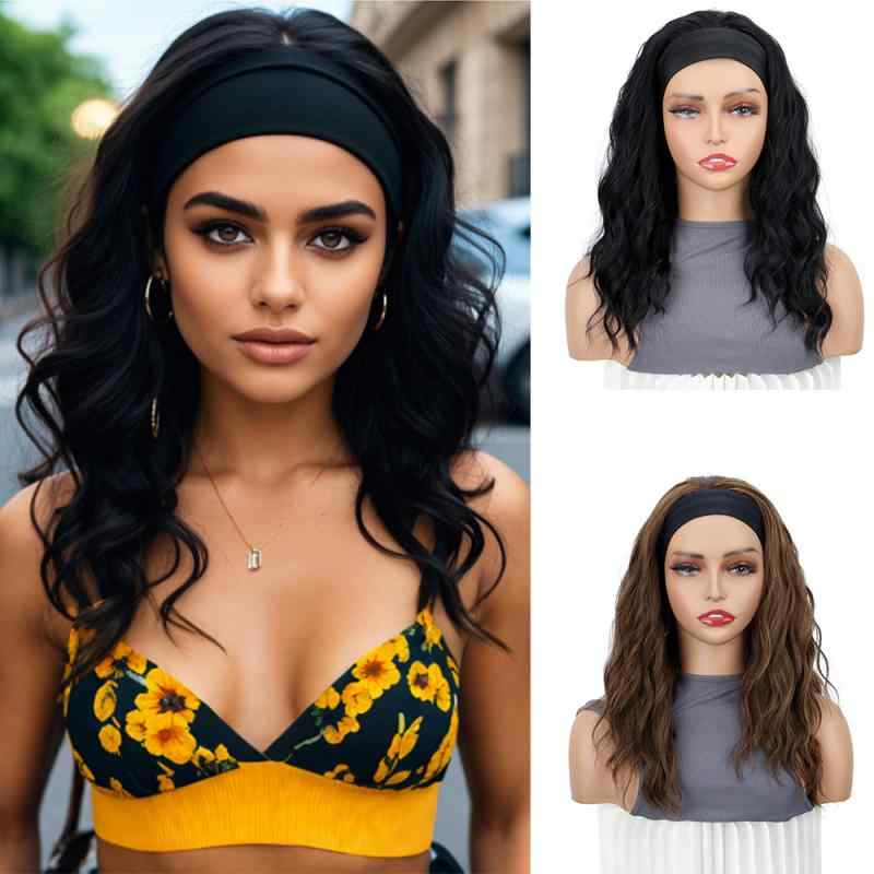 ウィッグ レディース 女性用 欧米風 中長巻髪 水波ウェーブ かつら 接触冷感ヘアバンド一体型 小顔効果 ナチュラル 自然な質感