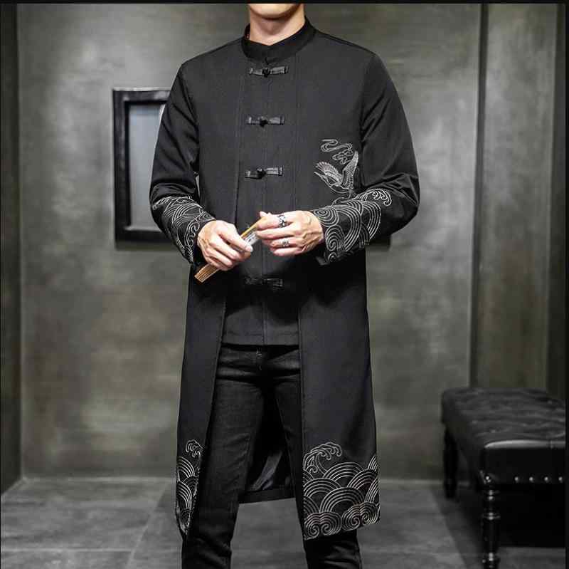 アウター メンズ 男性用 春秋 中国風 漢服風 刺・墸 フェイクツーピース ミドル丈 レトロ ポリエステル混紡 カジュアル ストリート ファッション 普段使い お出かけ ブラック 4,902円