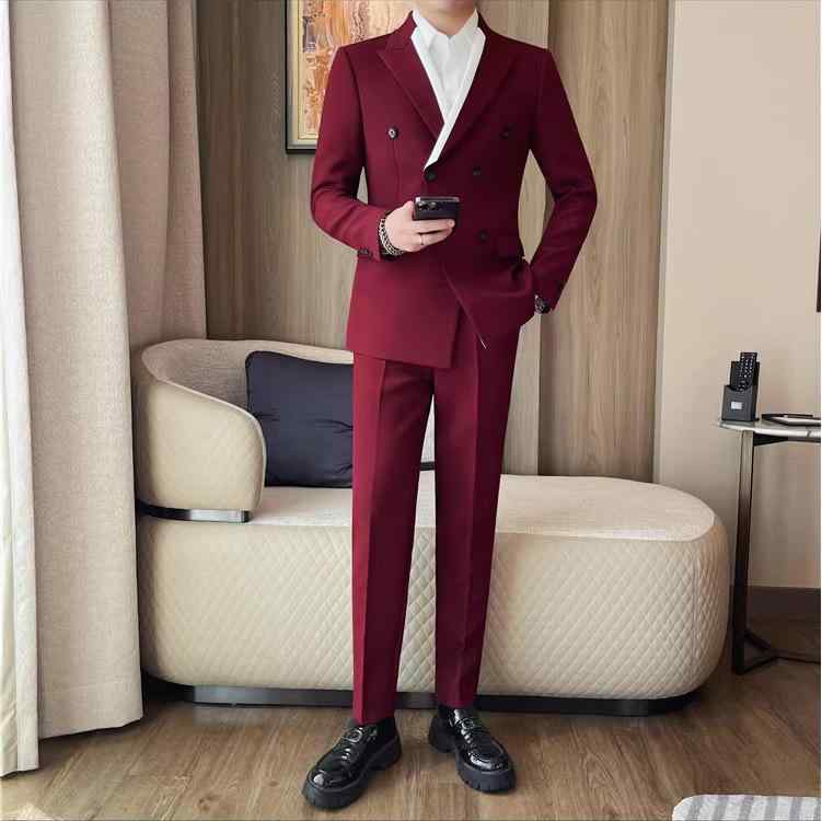 スーツ メンズ 男性用 ダブルブレスト セットアップ ジャケット パンツ 2点セット ピークドラペル スリムフィット 結婚式 披露宴 二次会 パーティー ビジネス フォーマル 礼服 春秋 ポリエステル混紡 白 黒 赤 上品 おしゃれ スタイリッシュ