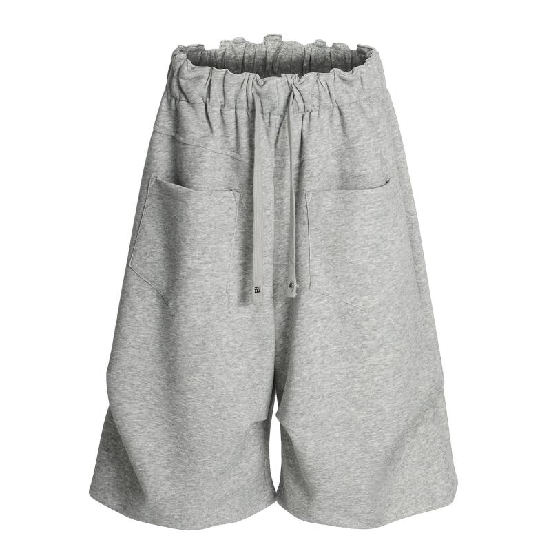 ハーフパンツ 男女兼用 アメリカンレトロ シンプル ドローストリング フロントポケット プリーツ ワイドシルエット 春夏 ルーズフィット カジュアル 5分丈