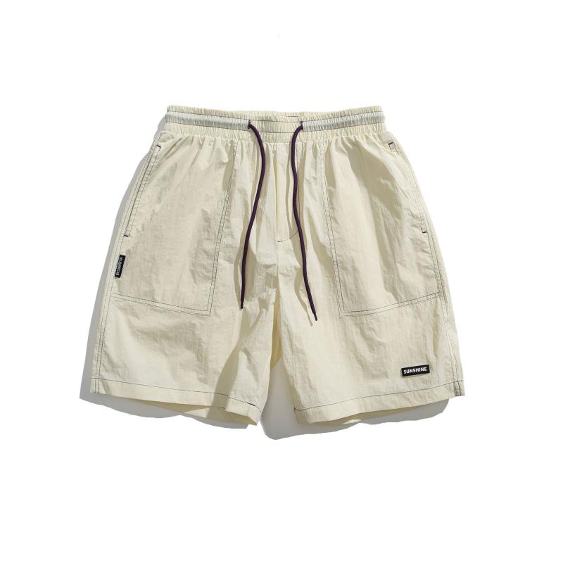 ショートパンツ メンズ 春夏 無地 シンプル ストレート 五分丈 速乾 ドローストリング ナイロン 伸縮性 接触冷感 カジュアル アウトドア スポーツ 普段使い