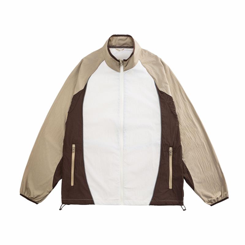 パーカー UPF100+ UVカット 日焼け対策 薄手 アウトドア マウンテン系 切り替え 配色 スタンドカラー ルーズフィット ポリエステル 春夏 ブラック ブルー カーキ