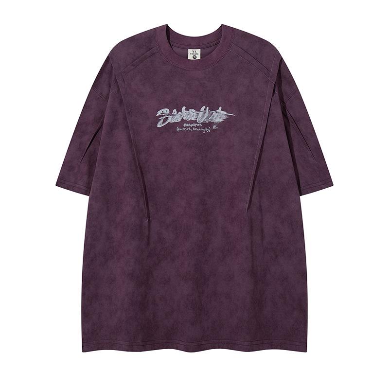 Tシャツ メンズ アメカジ ヴィンテージ風加工 ウォッシュ加工 クルーネック 半袖 ドロップショルダー オーバーサイズ ゆったり ストリート 綿素材 春夏 カジュアル UVカット 抗菌防臭