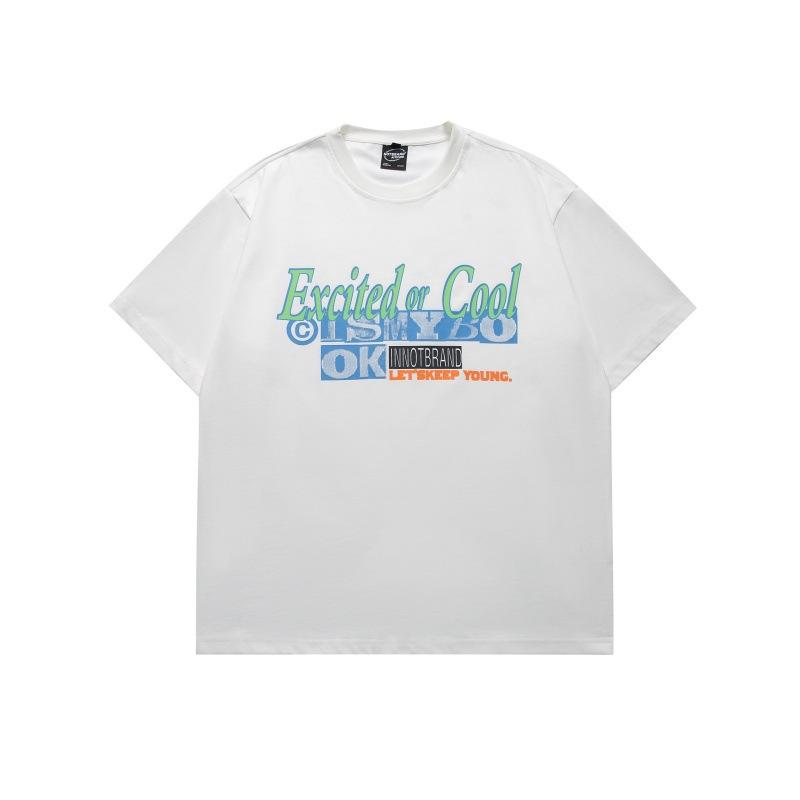 Tシャツ メンズ アメカジ ストリート カジュアル カラフル ロゴ プリント ゆったり オーバーサイズ クルーネック 半袖 コットンブレンド 通気性 春夏