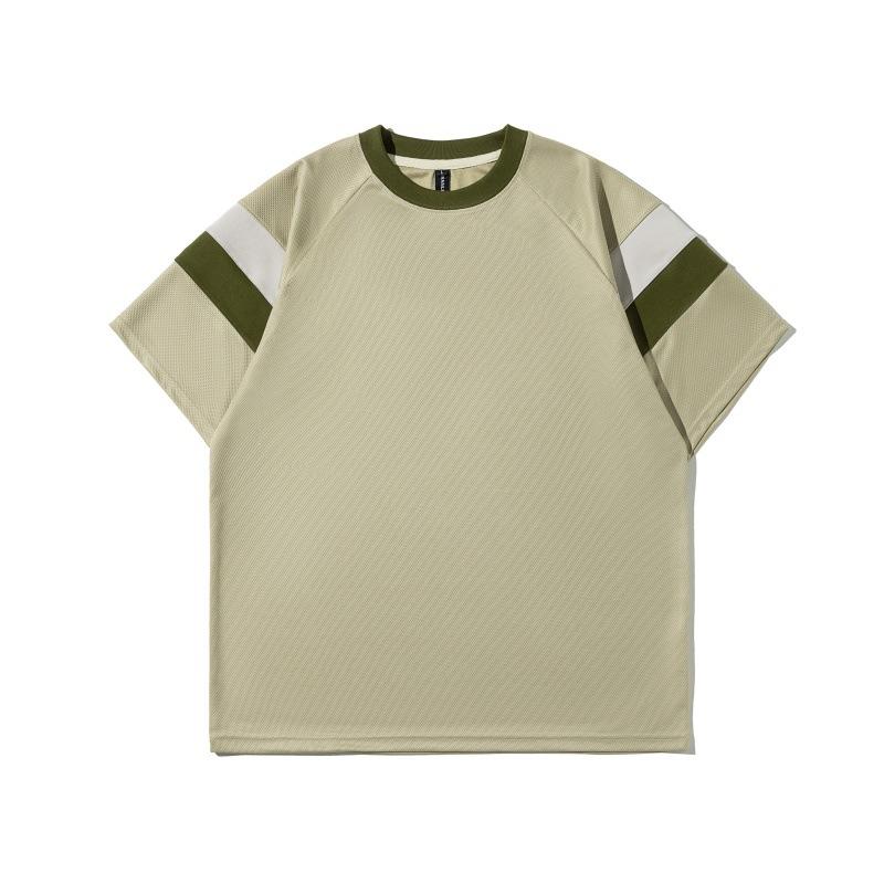 半袖Tシャツ メンズ カジュアル アメカジ アメリカンレトロ 配色切り替え クルーネック レタープリント 速乾 通気性 ゆったり ビッグシルエット リラックスフィット ポリエステル 春夏 ブラック カーキ