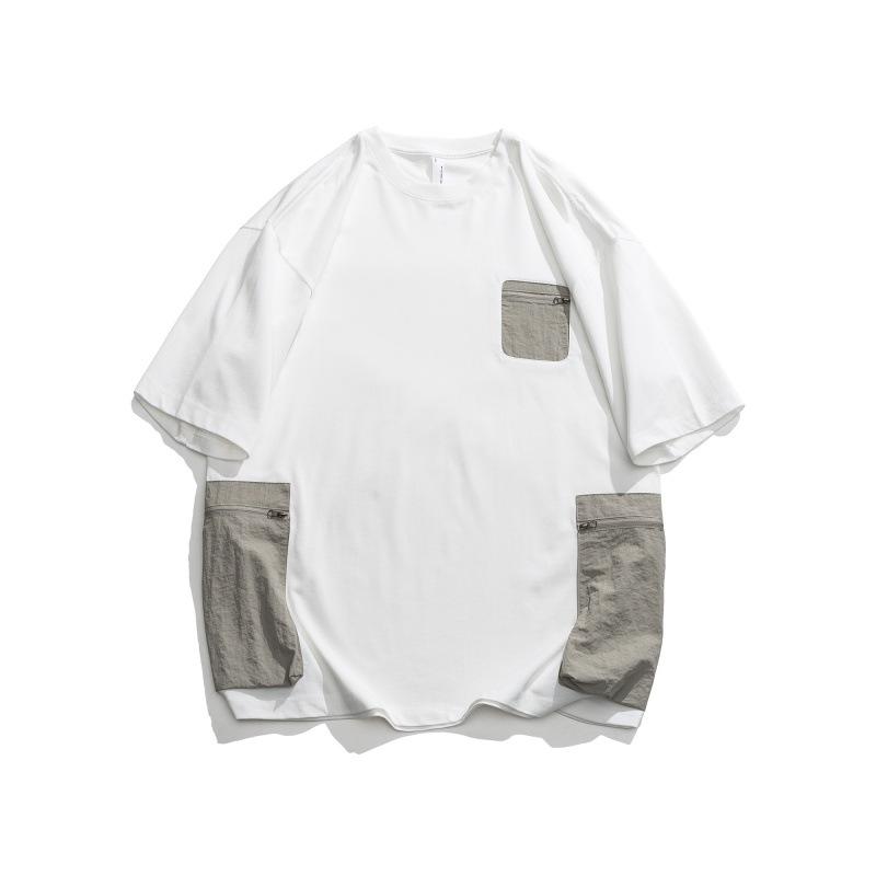 Tシャツ メンズ 春夏 半袖 トップス カットソー マルチポケット ワークカジュアル ゆったり ルーズ ストリート系 ビッグシルエット オーバーサイズ 綿 コットン クルーネック 通気性 普段使い カジュアル