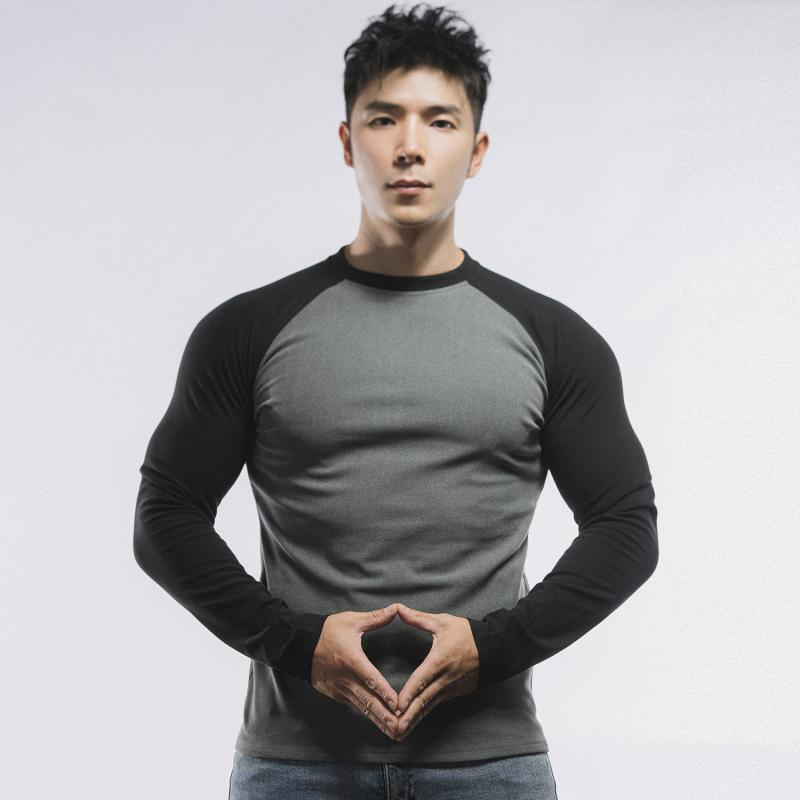 Tシャツ メンズ 秋冬 スポーツ ランニング トレーニング クルーネック 長袖 切り替え 吸湿発熱 保温 ポリエステル素材 快適アクティブウェア