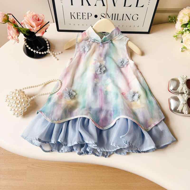 ワンピース 女の子 ガールズ キッズ ノースリーブ 袖なし かわいい スイート 立体フラワー プリンセスドレス ベストワンピース キャミソール Aライン 夏物 ポリエステル お出かけ 発表会