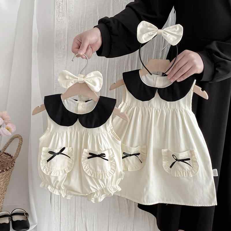 ベビー服 女の子 ロンパース ワンピース ノースリーブ 春夏 かわいい 上品 きれいめ 綿 コットン 薄手 韓国 赤ちゃん服 普段使い お出かけ 姉妹お揃い コーデ
