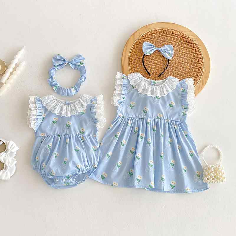 ロンパース ワンピース ベビー 女の子 春夏 半袖 フリル襟 薄手 コットン プリンセス かわいい おしゃれ フェミニン 普段使い お出かけ 姉妹コーデ