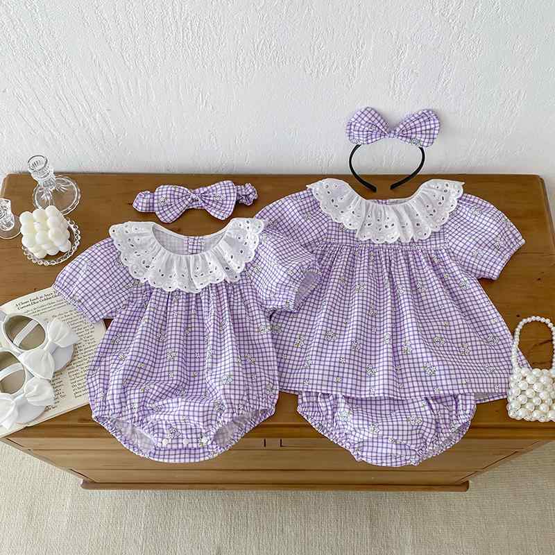 ロンパース 女の子 夏物 半袖 フリル襟 チェック柄 ベビー服 赤ちゃん服 カバーオール 綿 お出かけ セットアップ 姉妹コーデ リンクコーデ かわいい 4,175円