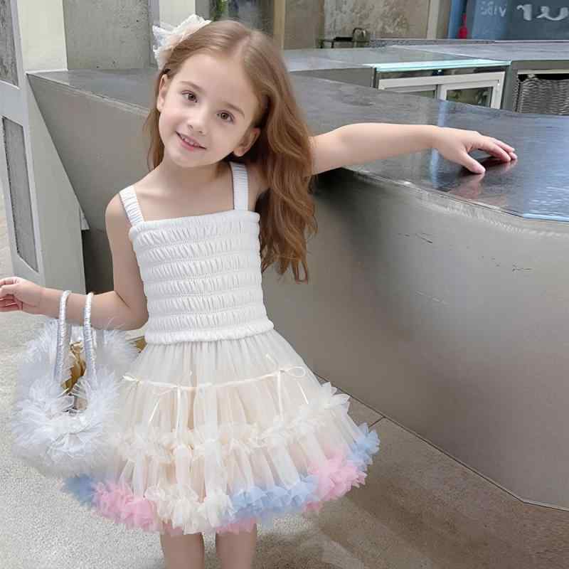 ワンピース 女の子 子供服 キャミソール プリンセスドレス リボン レインボー パープル フォーマル 発表会 結婚式 パーティー かわいい 華やか ナイロン コットン