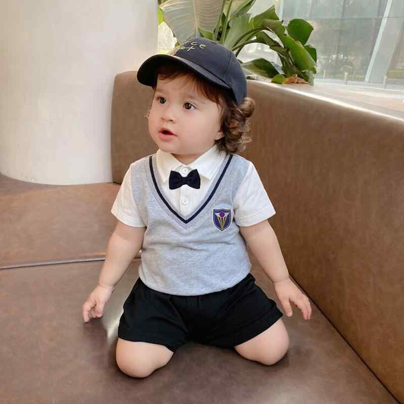 セットアップ 男の子 ベビー 春夏 欧米風 スクール風 カレッジ風 紳士風 上品な 半袖 Tシャツ ポロシャツ 上下セット 短パン 綿 コットン 柔らかい 薄手 普段使い お出かけ カジュアル 可愛い柄