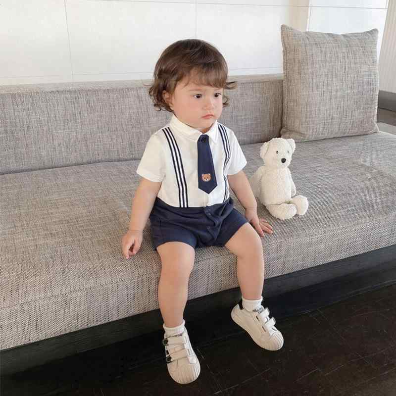 ベビー ロンパース 男の子 半袖 スクール風 プレッピー 紳士 フォーマル セレモニー コットン 綿 薄手 快適 春夏 新生児 0歳 1歳 お宮参り お祝い 前開き カバーオール