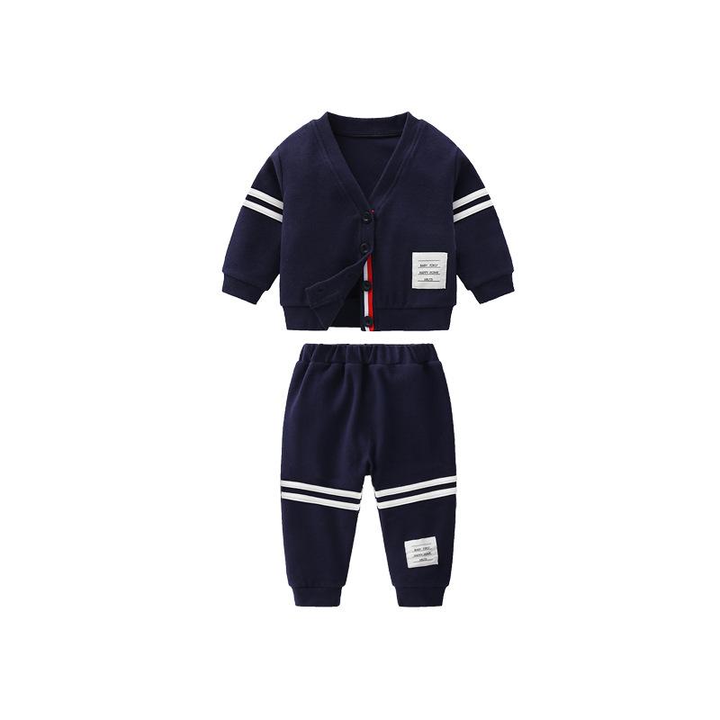 子供服 キッズ 男の子 ベビー フォーマル セットアップ スーツ 上品 スクール風 ジャケット 長ズボン 綿 コットン 長袖 ネイビー 秋冬 1歳 誕生日 結婚式 発表会 記念撮影 セレモニースーツ