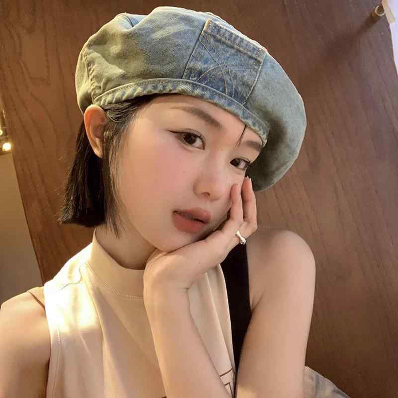 ベレー帽 レディース 女性用 ウォッシュ加工 デニム コットン レトロ ヴィンテージ風 小顔効果 深め ゆったり 大きめサイズ ビッグシルエット 画家帽 日よけ 通気性 春夏秋 カジュアル おしゃれ 普段使い 青 ブルー
