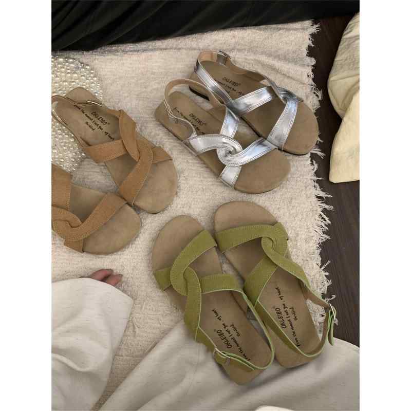 サンダル レディース 女性用 ソフトソール 履きやすい コンフォート フラットヒール ぺたんこ ローマ クロスストラップ ビーチ カジュアル レトロ クラシック ラウンドトゥ かわいい 夏画像