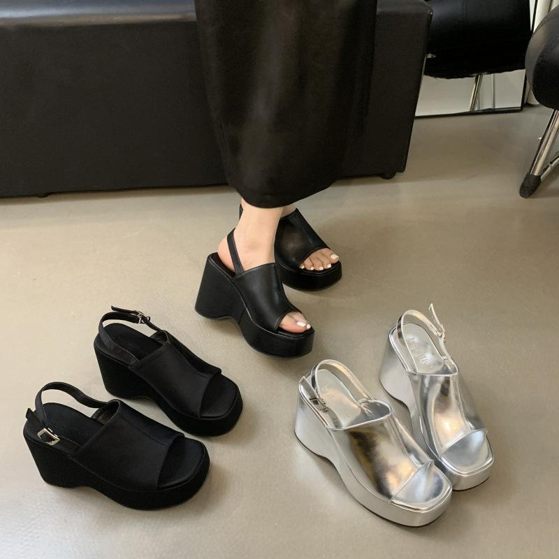 サンダル レディース オープントゥ 厚底 ウェッジソール ハイヒール ワンストラップ ローマサンダル スカート ワンピース 春夏 お出かけ 普段使い カジュアル 安定感 歩きやすい エレガント きれいめ