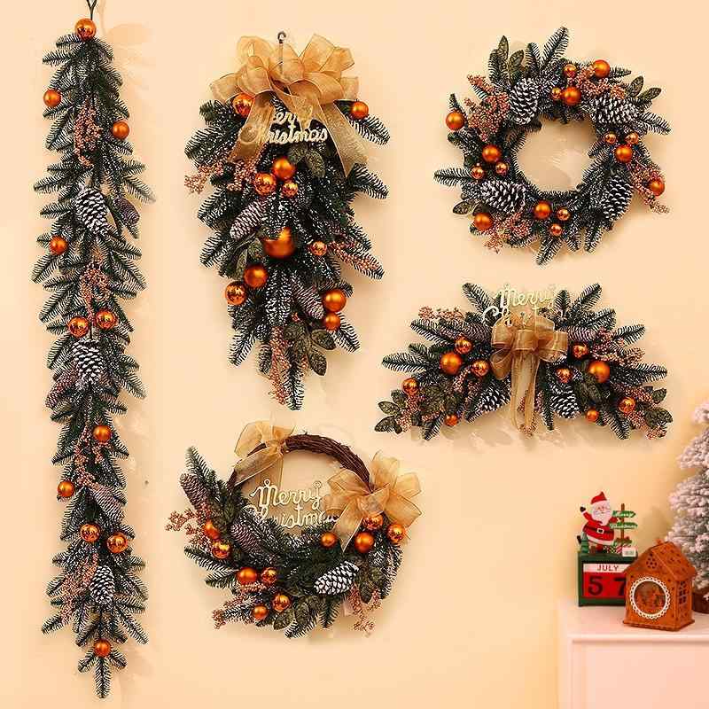 クリスマスオーナメント リース ガーランド シャンパンゴールド 40cm 玄関 ドア 壁飾り クリスマスツリー 飾り付け ハンギング 吊り下げ装飾 ヨーロピアン ゴージャス デコレーション ディスプレイ インテリア 装飾品