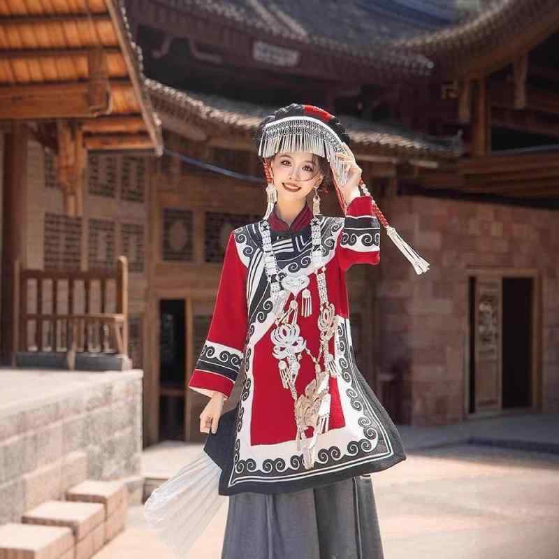 セットアップ レディース 彝族 民族衣装 古風 レトロ クラシカル ガーリー 個性的 おしゃれ 通勤 オフィス ビジネス 普段使い 撮影 イベント ポリエステル 春夏 トップス スカート 上下セット