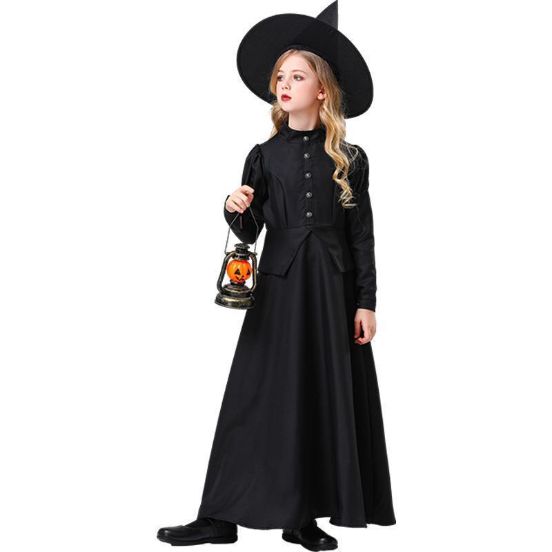 コスチューム キッズ 女の子 魔法使い 魔女 ウィッチ ハロウィン 仮装パーティー イベント 舞台衣装 発表会 演劇 ロールプレイング キャラクター コスプレ ロングドレス ワンピース ポリエステル 西洋風 ファンタジー